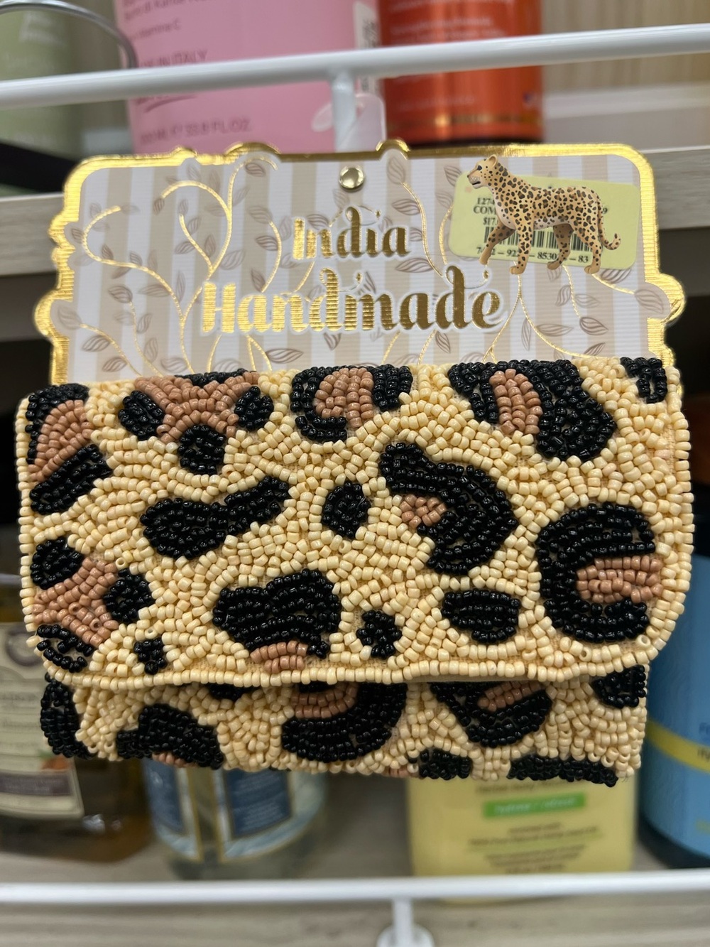 Leopard Beaded Flap Card Case